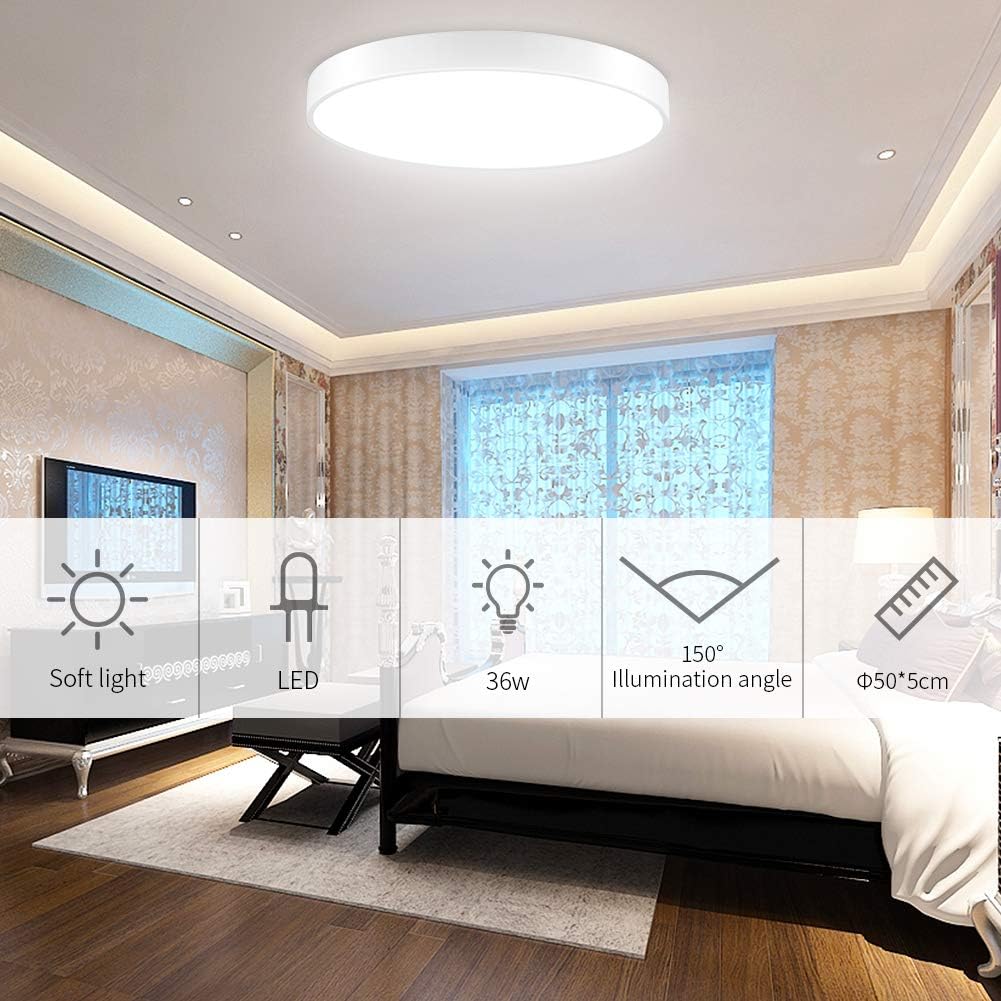 Viugreum LED Flush Mount Ceiling Light, 19.68-inch 36W 2160 Lumens Round Panel Light,6000K (Daylight White) Downlights Lighting Fixture for Kitchen,Hallway,Bathroom,Stairwell