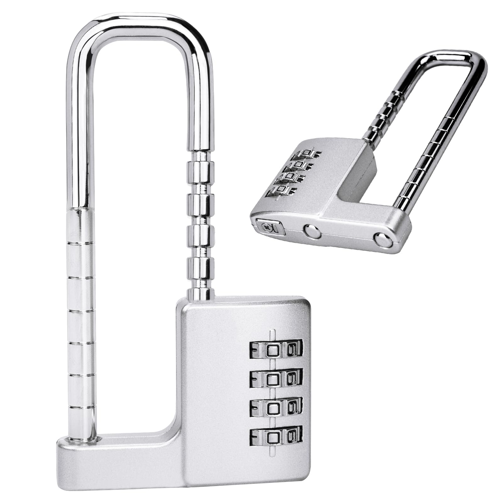 Combination Padlock Outdoor Waterproof Heavy Duty Padlock Adjustable Combination Lock Long Shank Multifunctional 4 Digit Combination Lock for Gym Fence Garage Shed Gate Hasp (Silver)