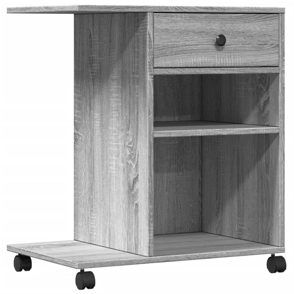 Mesa de impresora Sonoma gris con ruedas, soporte para impresora, 60 x 40 x 68,5 cm, de material de madera, 2 ruedas bloqueables, mucho espacio para impresoras, archivos y suministros de