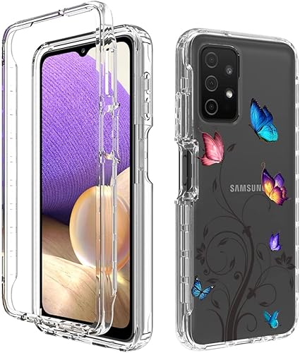 Miniatura 6 de Funda para Galaxy A32 5GM32 5G SM-A326 con protector de pantalla de vidrio templado, bonito patrón de mariposa transparente de cuerpo completo,