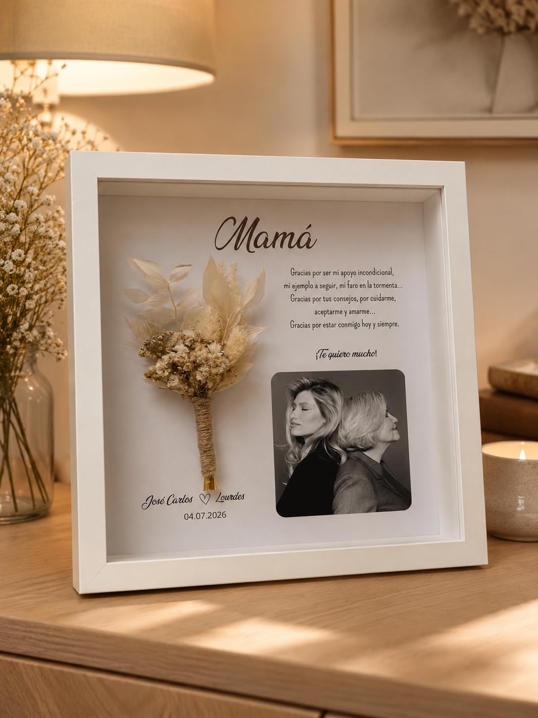 Marco Flores Preservadas Personalizado | Marco ramillete flores preservadas | Regalo para Mamá, Padres de los Novios, Padrinos, Madrinas, Testigos y Bodas | Flores preservadas, Regalo boda