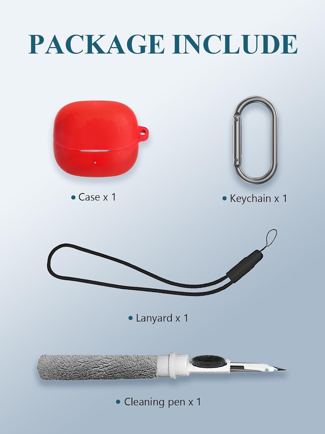 Case for Baseus Bass BP1 Pro Noise Cancelling Wireless Earbuds, WUNIAK Soft Silicone Protective Portable Scratch Shock Resistant Shell with Cleaner Kit & Carabiner & Lanyard,Red image 3