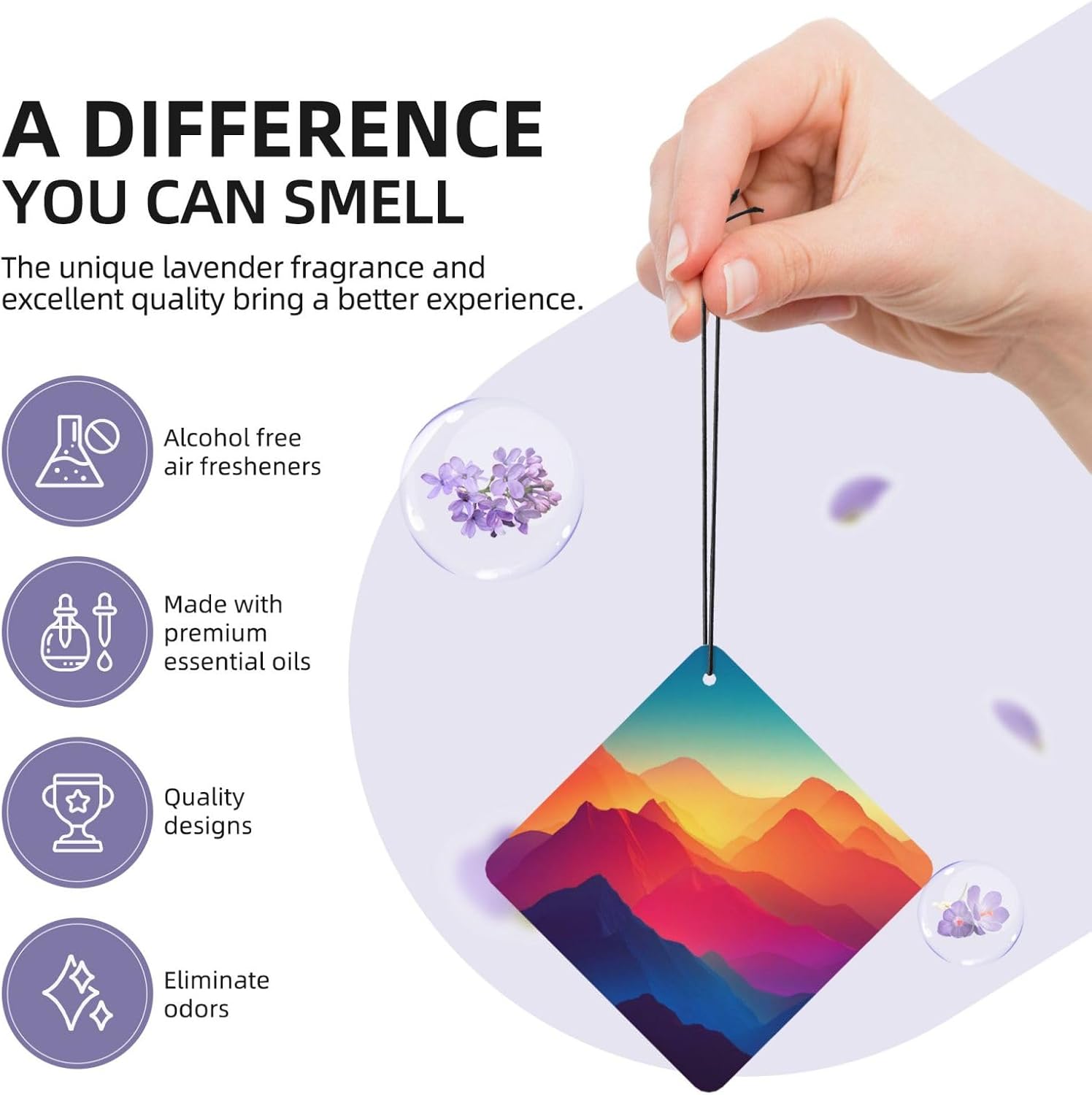 Car Air Freshener 24 PCS Color Mountain Gradient Hanging Car Air Fresheners Auto Interior Decor Card Freshener Strong Scented Card Lavender Cars Scents for Office Bedroom Close Drawer Square