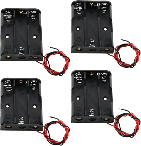 Caja de almacenamiento con 3 pilas AA con cables de 10 pulgadas, soporte de batería AA de 3 ranuras con cables