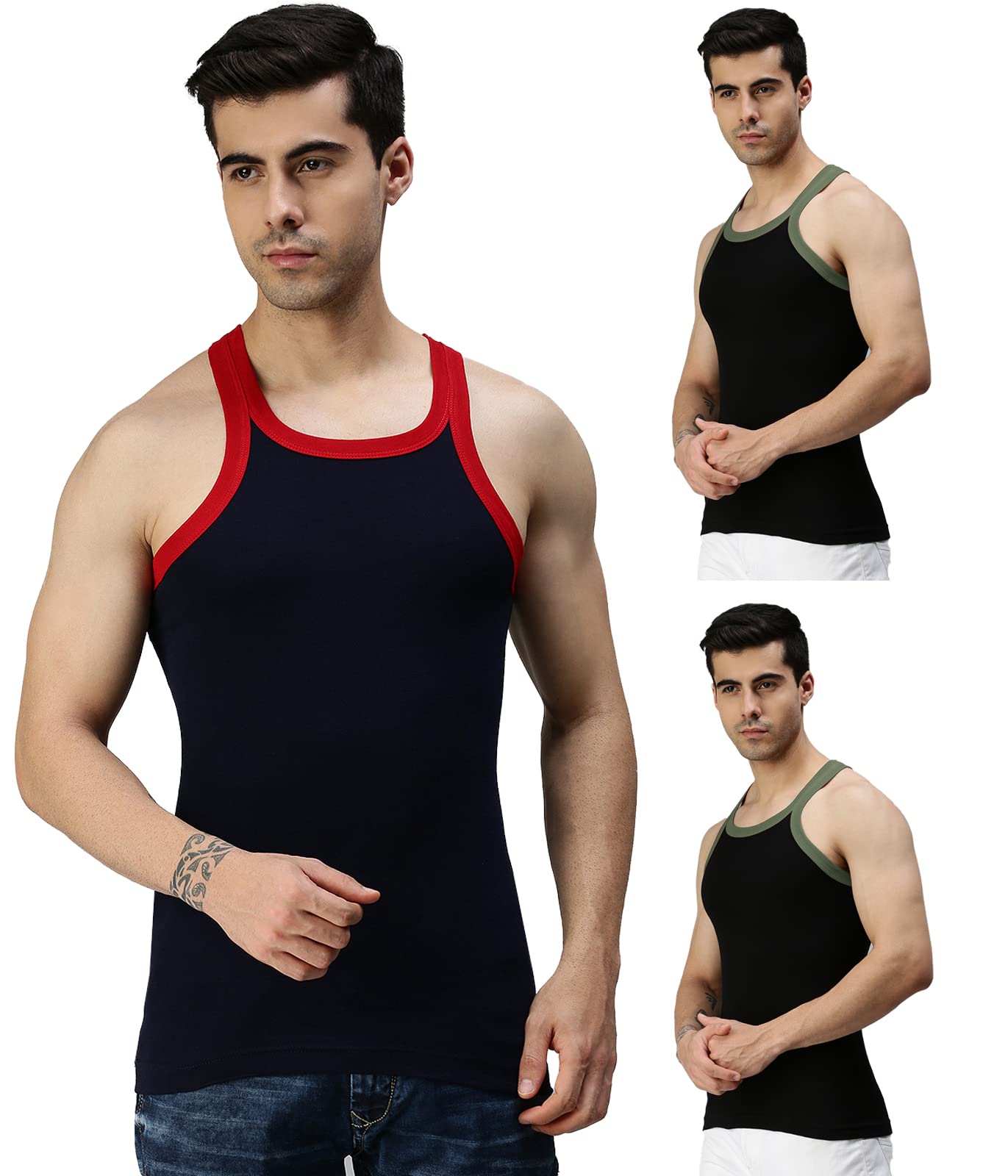 lux cozi Men's Pack Of 3 Pure Cotton Gym Regular Fit Vest-picture-13
