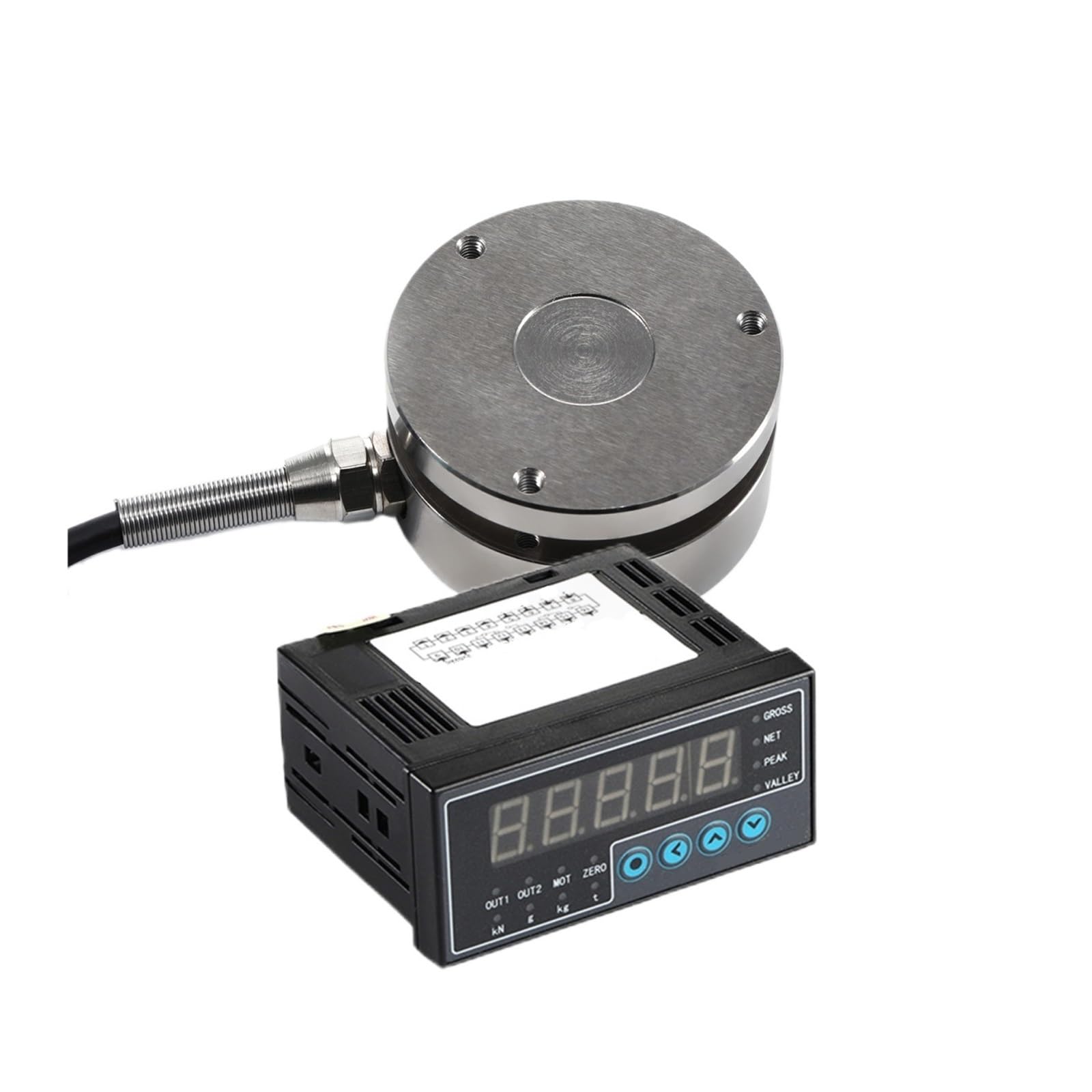 KWQNPHTRN Load Cell Sensor with Indicator Display Test Force Weight Pressure Supply AC100-240V Maximum Range 0-5000KG/11000LB/49KN Miniature Compression Force(0-300KG Indicator)