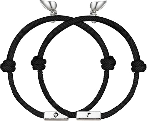 Rofusn - 2 pulseras magnéticas para parejas, pulseras de amistad para hombres y mujeres, hechas a mano, cuerda de sol y luna, pulseras para mejores
