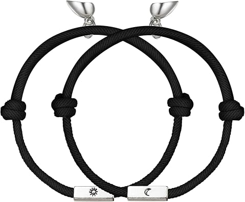 Rofusn 2PCS Magnetic Couples Bracelets Friendship Bracelets for Men Women, Handmade Rope String Sun and Moon Bracelets for Best Friends Valentines