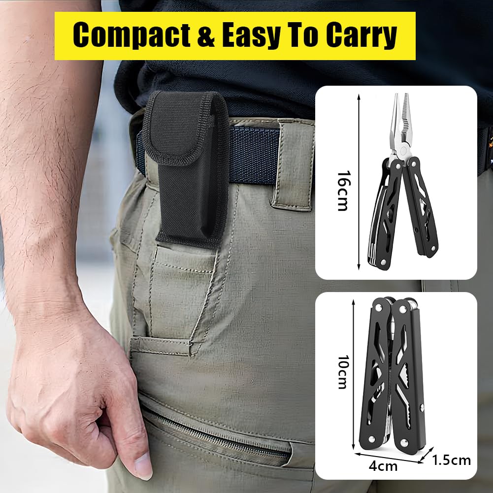URAQT Coltello Multiuso, 12 in 1 Pinza Multifunzione in Acciaio Inox, Multiutensile, con taglia lama, cavatappi, lima per unghie, per DIY, campeggio, Idee Regalo Uomo Compleanno Regalo Anniversario
