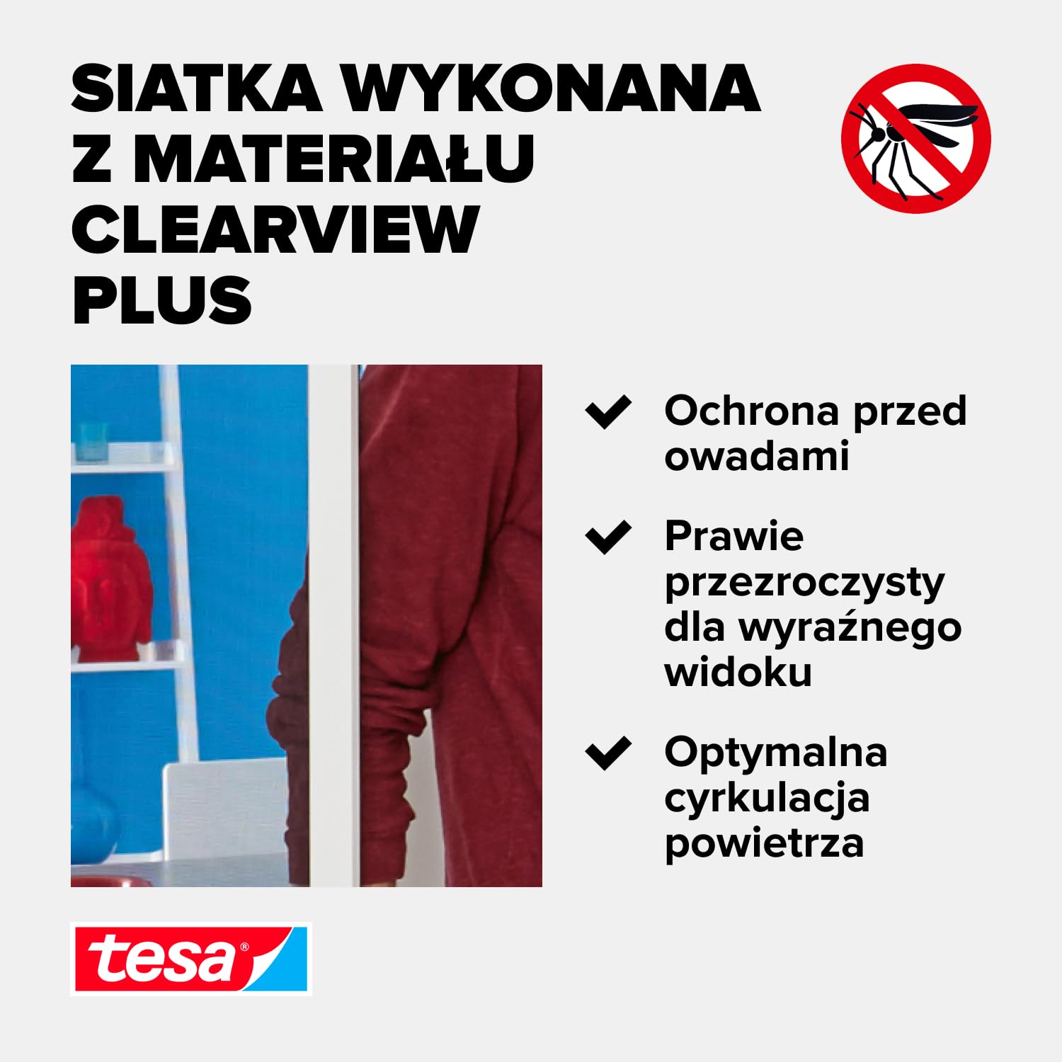 tesa INSECT STOP Aluminium For Doors Frame Fly Screen - siatka z ramą aluminiową, czysty widok, biały - 100 x 220 cm