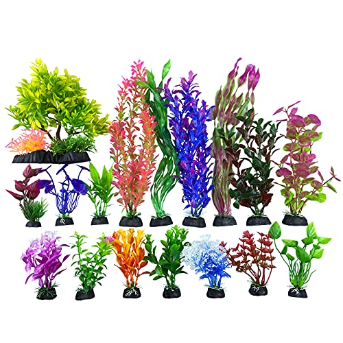 Otimark Realistic Artificial Aquarium Decorations Plants Plastic Setï¼Fish Tank Plantsï¼Set 17 PCS