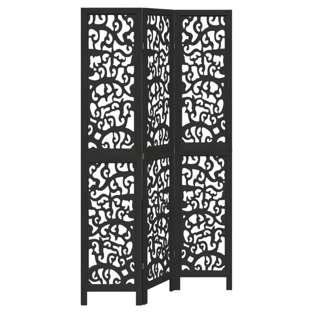 Vidaxl Room Divider 3 Panels Black Solid Wood Paulownia