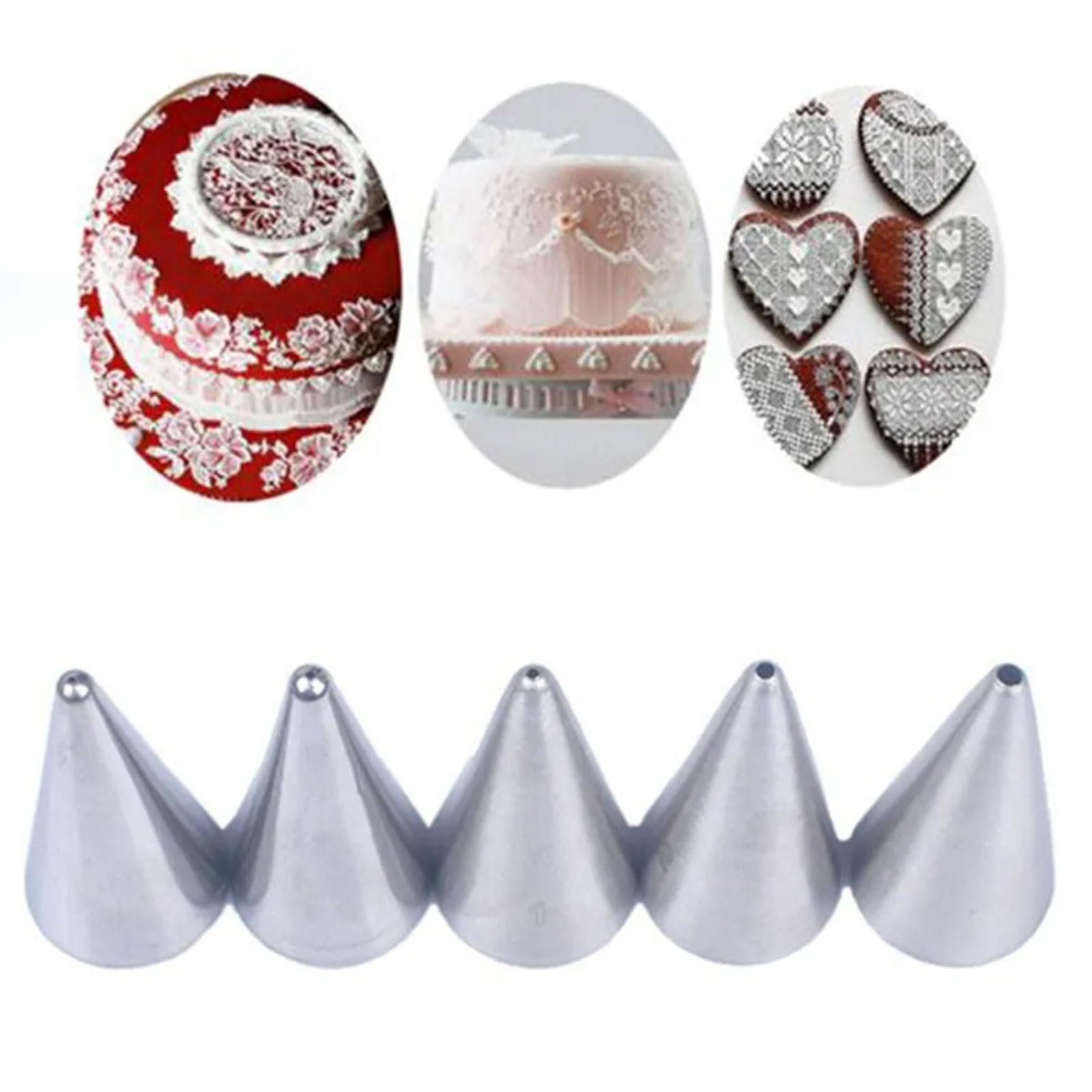 5 Stück runde Spritztüllen aus Edelstahl for Kuchen, Gebäck, Kekse, Creme, for Dekorieren von Werkzeugen