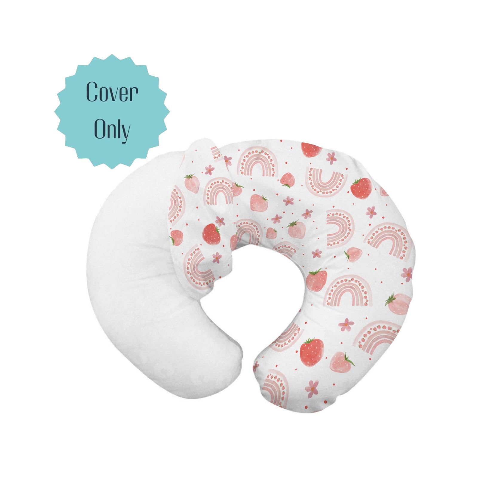 EyMzcod Baby Girls Nursing Pillow Cover Pink Rainbow Strawberry, Boho Watercolor Fruit Flower Breastfeeding Pillowcase, Bottle Feeding Pillow Slipcover Shower Gift Cover Only