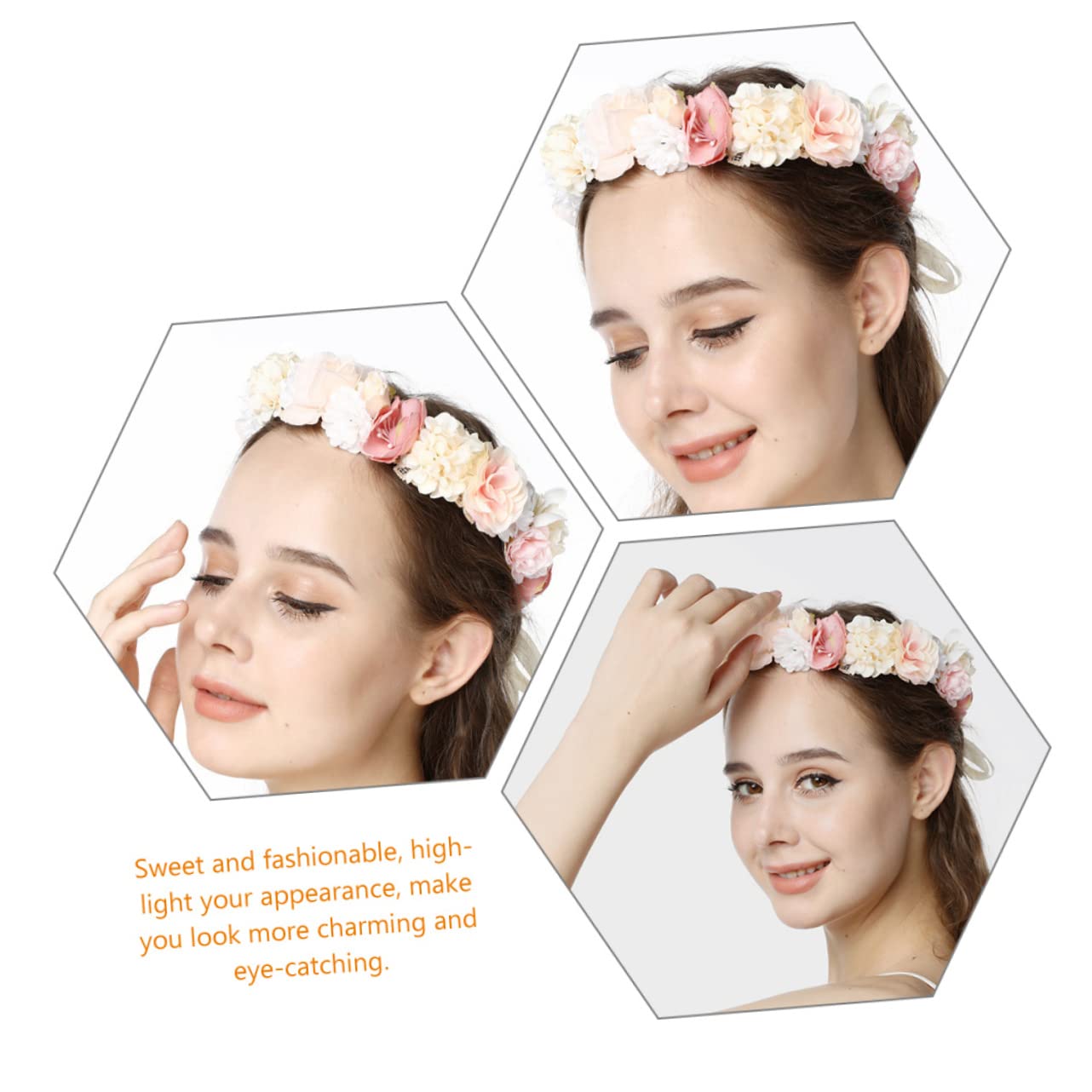 5 Pz Diadema di ghirlanda di fiori di seta nastri per per ragazze fasce per la testa ragazza dei fiori hallowen hair charms fascia floreale copricapo floreale tessuto rosa