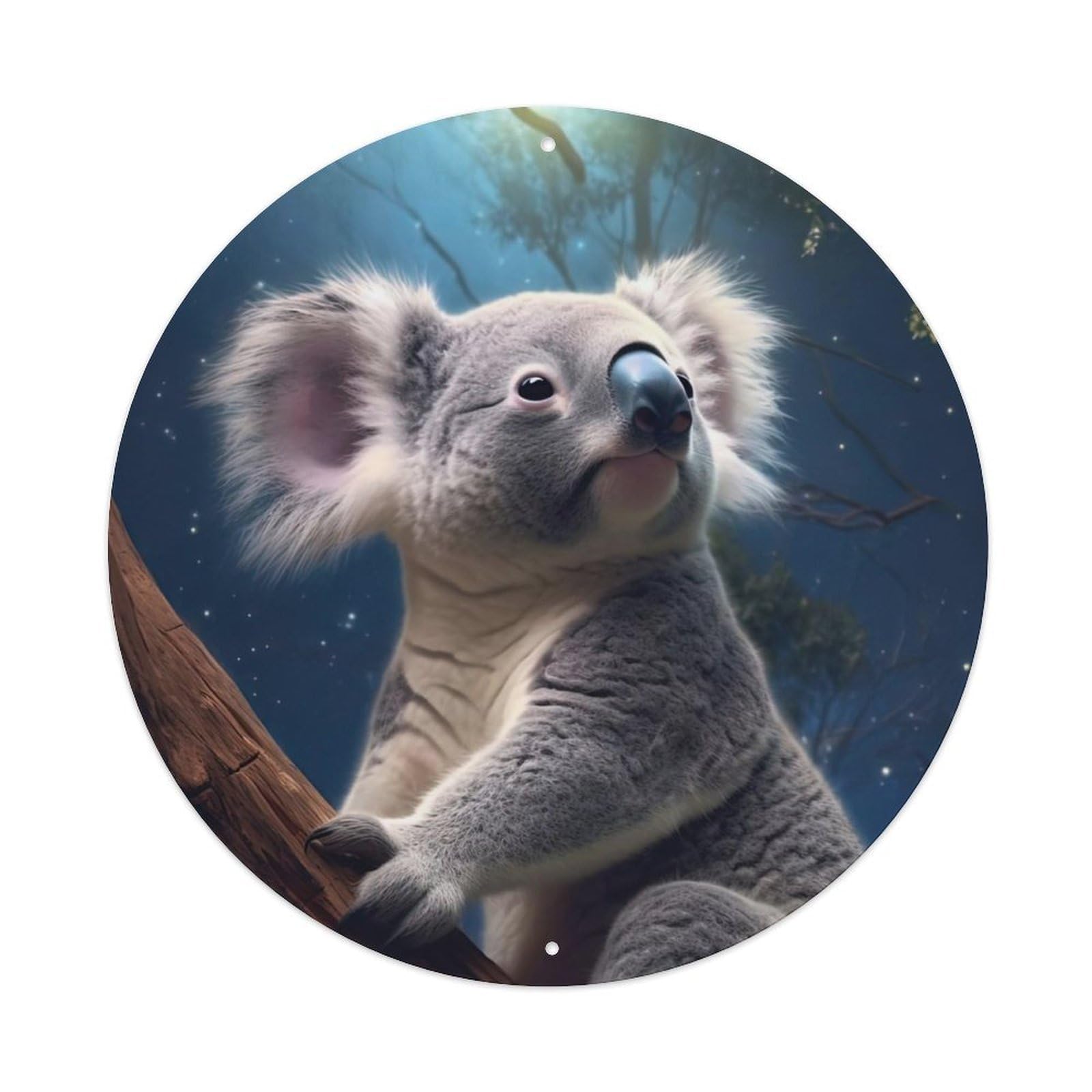 Wildlife Artwork Poster Koala Looking at The Sky Vintage Metal Tin Sign Plaque Wall Decor for Cafe, Club, Garden Round Metal Poster 8x8Inch