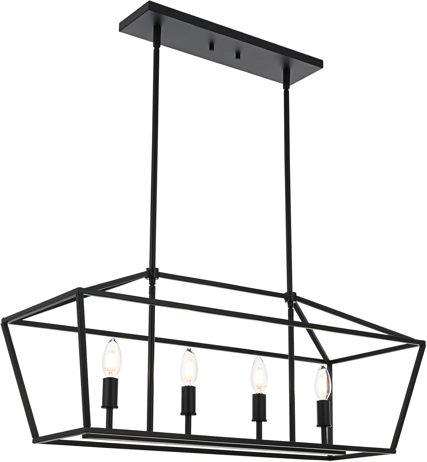 4-Lights Rustic Chandelier for Dining Room, 32-Inches Width Pendant Lighting for Kitchen Island in Black Finish 4-Lights Black