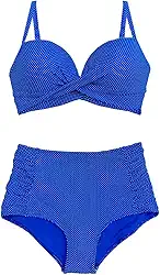 Biquíni Plus Size com Bojo Estampado Calcinha Modeladora Disfarça Barriga Cores Variadas BIQ 3306 (BR, Numérico, 50, Plus Size, Azul)