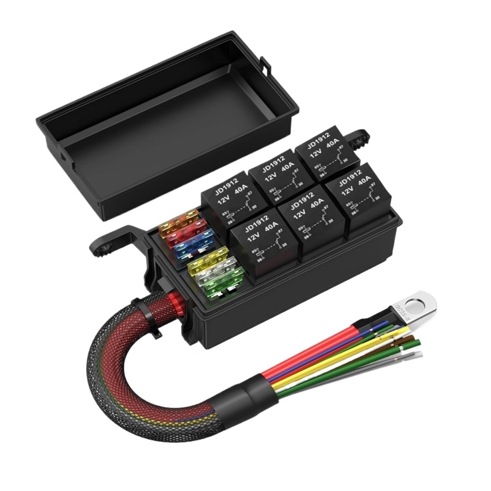 relé de Potencia Caja de relés de 6 vías y 40 A, 12 V/24 V, con 6 relés 4P/5P, precableada, for automóviles y Barcos.(24V4PIN)