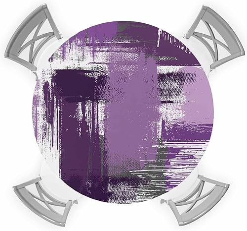 Miniatura 7 de SEVENBABU Mantel redondo de 45 a 54 pulgadas, mantel redondo de vinilo ajustable con borde elástico para fiestas al aire libre, pincel geométrico,
