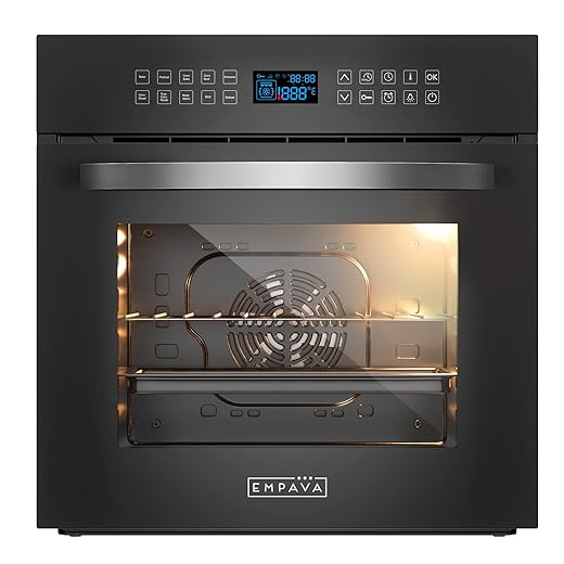 Empava Built-In Electric Single Wall Oven 24 inch with Convection and Rotisserie 10 Cooking Modes, Screen Touch Control, Black