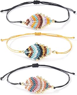 Handmade Macrame Bracelets (3 Pack) - Adjustable Woven Wristbands with Sliding Knot - Unisex Braided Friendship Bands - Surfer Beach Style (Not Elastic)