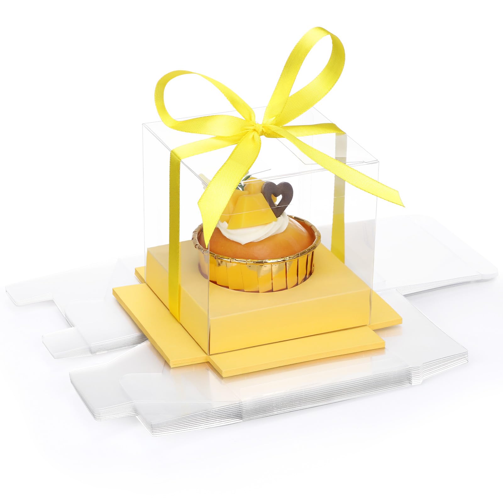 Boîte à cupcake transparente en plastique de 8.9 cm avec ruban