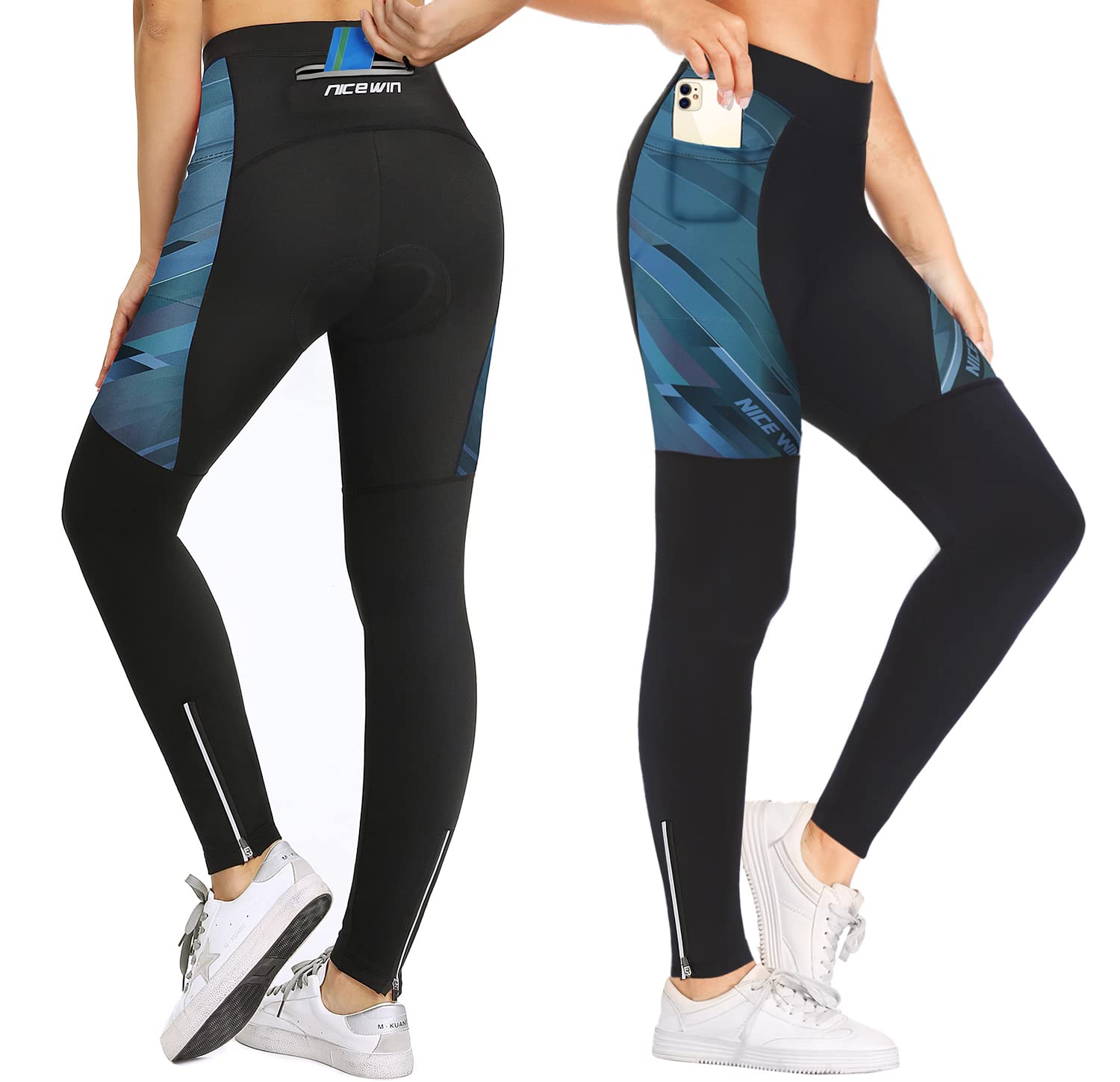 NICEWIN Pantalones de Ciclismo para Mujer, Acolchados, Largos, con Asiento Acolchado, 4D, térmicos, Largos, Transpirables, de Secado rápido, elásticos, para Ciclismo