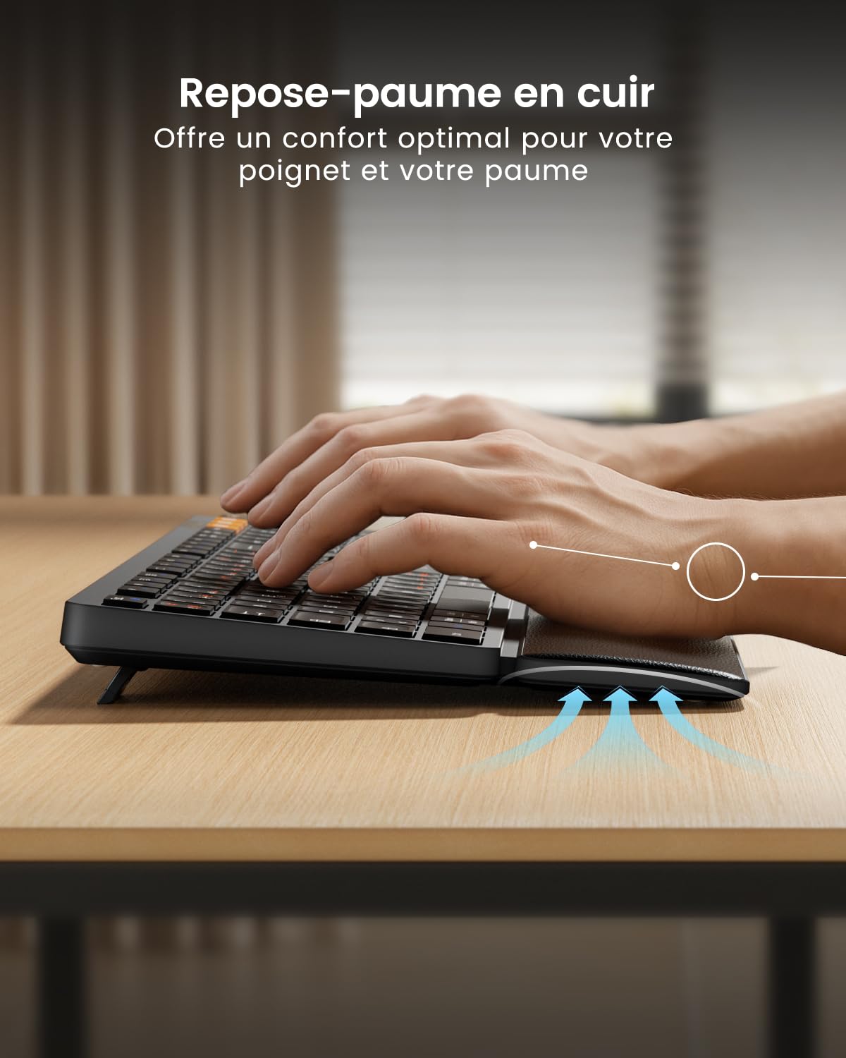 ProtoArc KM60 Pack Clavier Bluetooth Souris sans Fil, Rechargeable | avec Repose-Poignet, Pleine Taille, AZERTY Français, 2,4G + 2*Bluetooth, pour Portable, PC, Mac, Windows - Noir