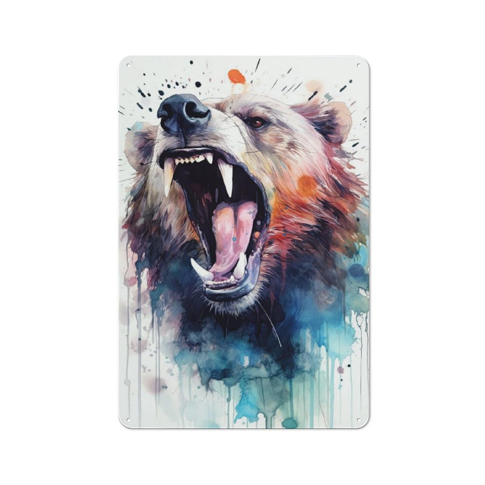 Junmoney Bear Watercolor Vintage Tin Sign 30X20cm With For Dining Room Or Kitchen, For Dining Room Decor Fans