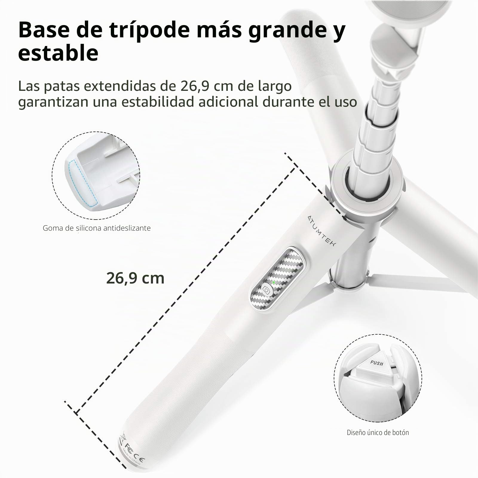 ATUMTEK 51 '' Palo Selfie trípode, Selfie Stick con Aluminio Resistente y pies Antideslizantes, trípode Smartphone TikTok para iPhone y Android, grabación de vídeo, bloging, transmisión en Directo