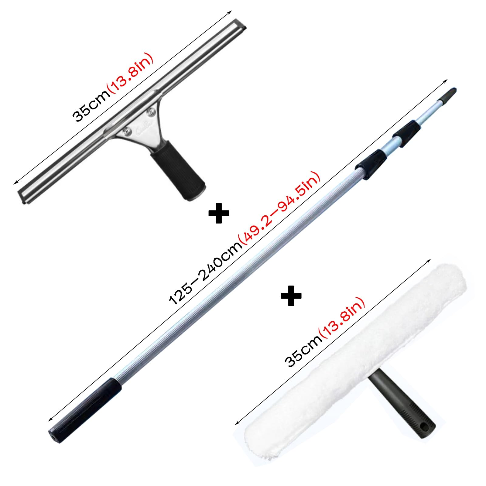 Asta per la Pulizia delle finestre, Strumento per la Pulizia delle finestre domestiche con Asta telescopica da 141,7 Pollici Kit per la Pulizia dei vetri per Porte scorrevoli, tetti Piani e