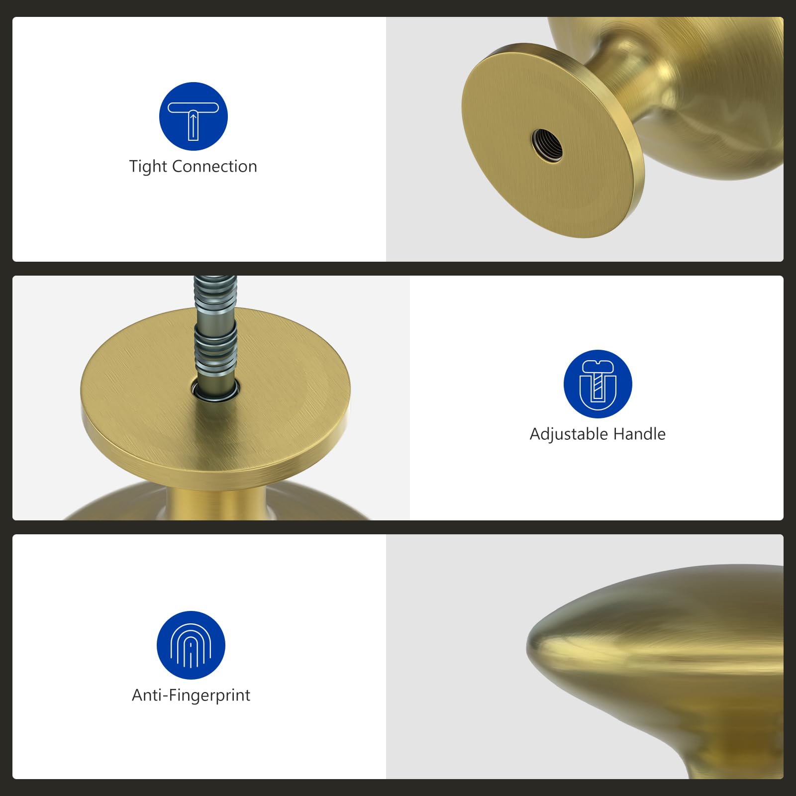 LONTAN 5 Pack Gold Drawer Knobs Brass Cupboard Knobs for Kitchen Door Gold Cabinet Pulls Zinc Alloy Kitchen Cupboard Furniture - Image 3