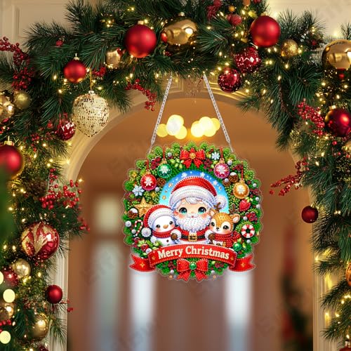 Eiflow Hanging Christmas Diamond Art Wreath Kit for Adults DIY Acrylic Diamonds Craft Painting Ornament Santa Claus Kit, Special Crystal Diamond Art Painting Window Door Hanging Pendant by Eiflow - Used condition - Image 3