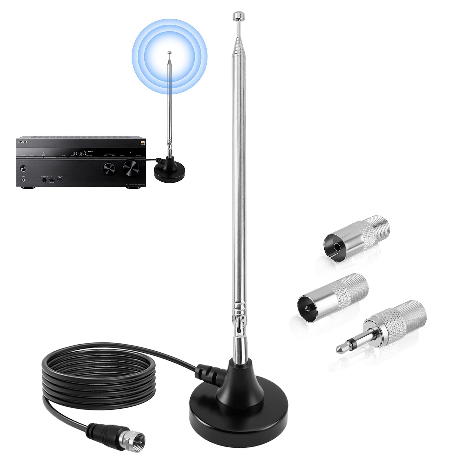 Antenne Radio FM Dab Intérieure 79CM avec Base Magnétique et Câble 3M, Réception Numérique HD pour Récepteur Stéréo, Home Cinéma, Tuner HiFi, TV, Audio Vidéo