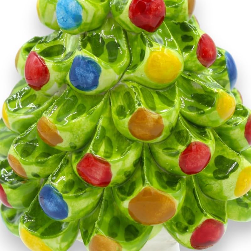 SICILIA BEDDA CAPACI Albero di Natale in Pregiata Ceramica Siciliana, Puntale Stella Cometa, 2 opzioni Misura (1Unità) Decoro Base Casuale - h 17 cm