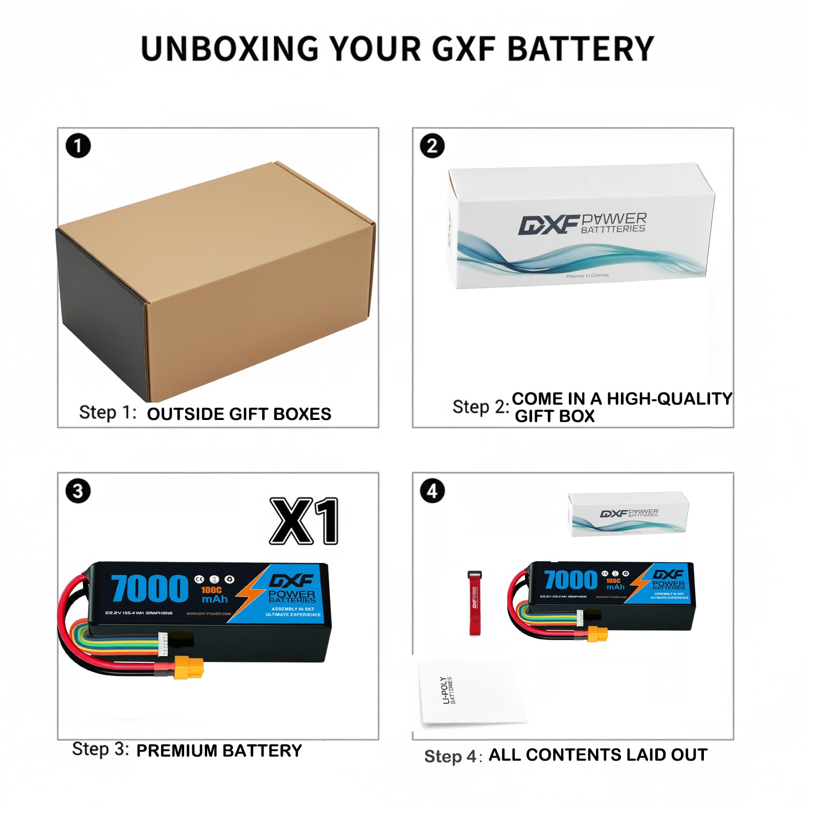 DXF 1 confezione di BATTERIA LIPO, BATTERIA LIPO 6S con 22,2 V, 7000 mAh, scarica 100 C, connettore XT60, per droni, aerei RC, camion, elicotteri e altro, LIPO 6S, 6S LIPO, batteria in formato 6S1P