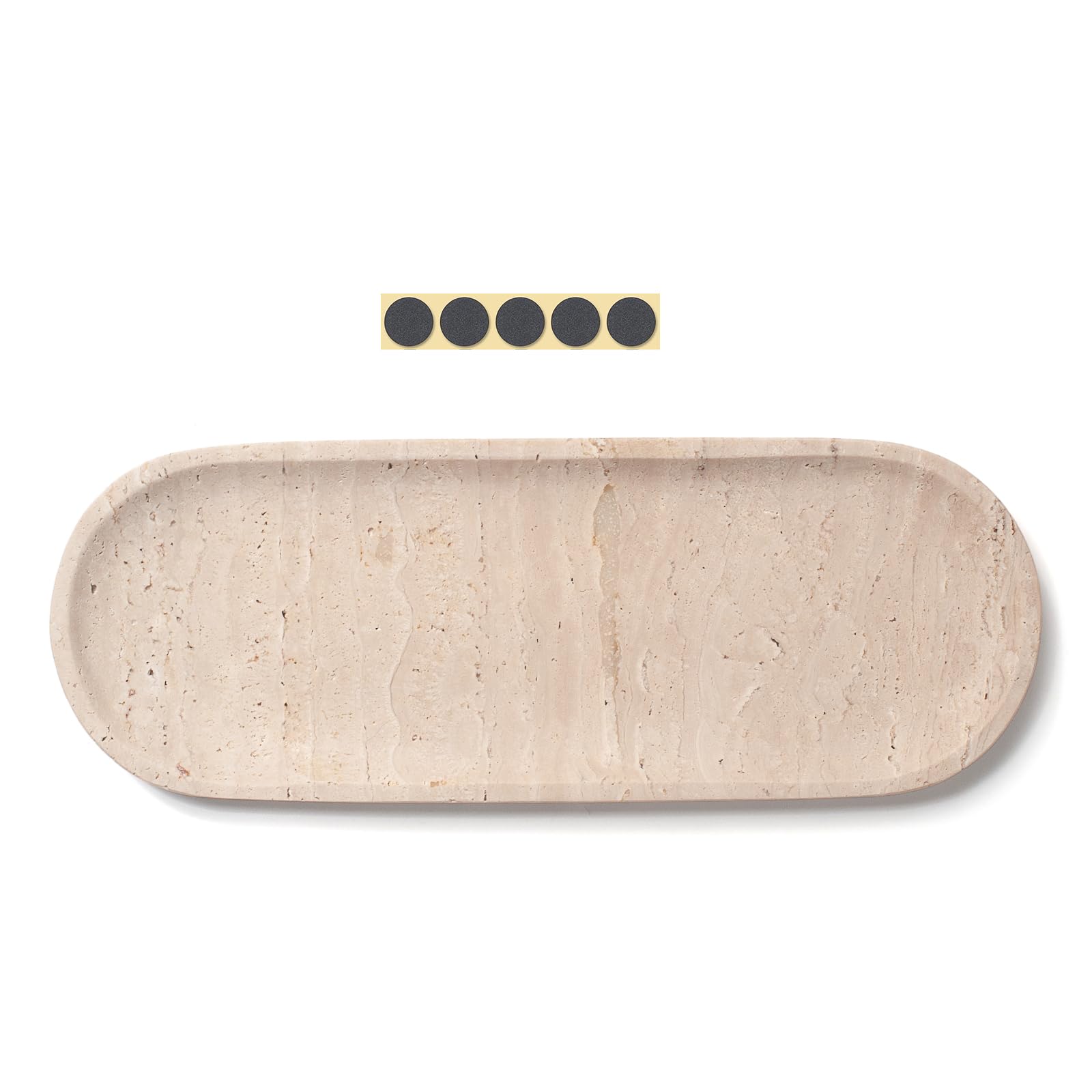 Bandeja ovalada de piedra de travertino para joyas, velas, perfumes, bandeja decorativa de baño de mármol para organizador de encimera, 30 cm x 15 cm x 1,8 cm