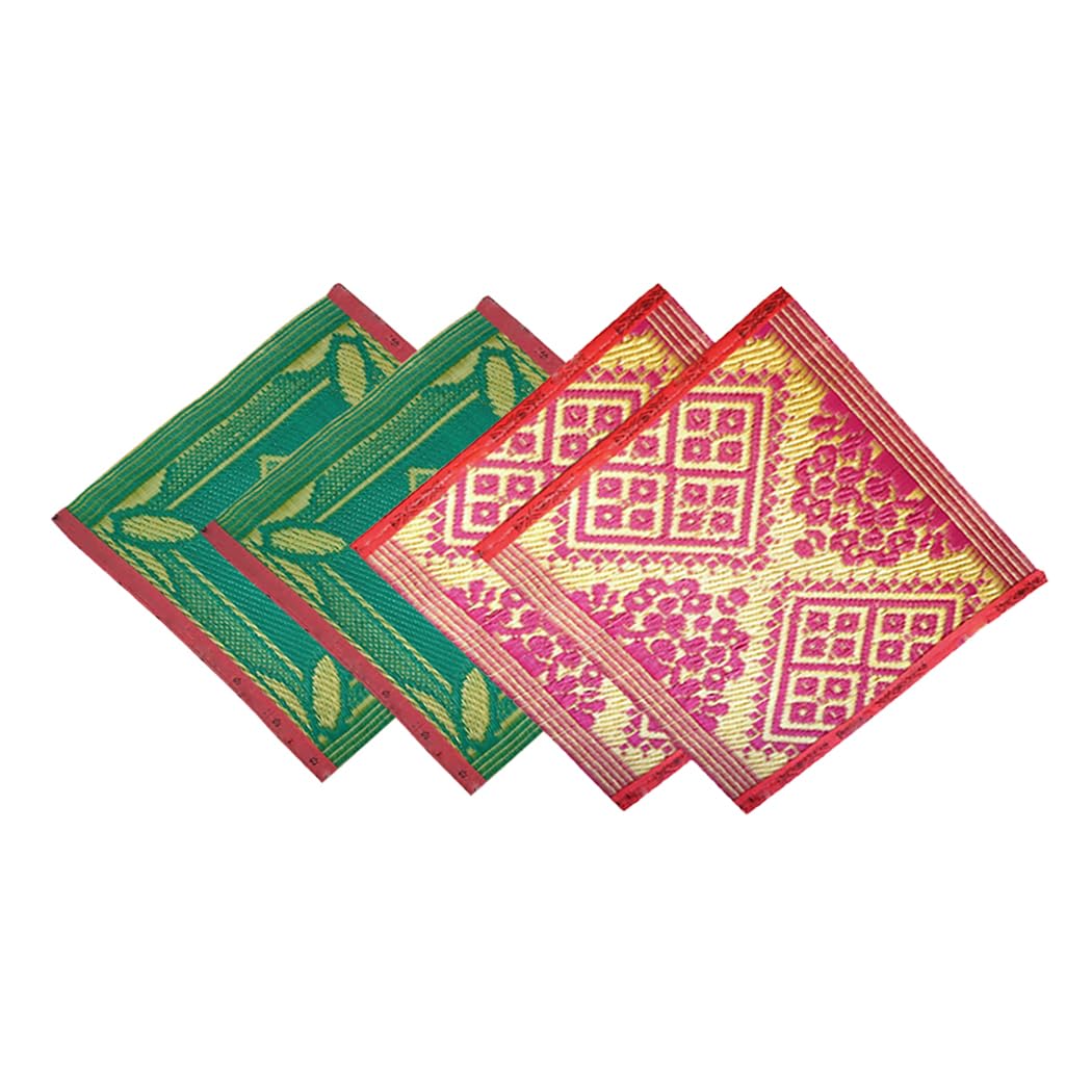 Mats and Carpets | Small Multi Purpose Aasan | Plastic Mat - Pack of 6 (1.5 x 1.5 Feet, 18 x 18 Inches) (Chatai Random Design/Color-image-32