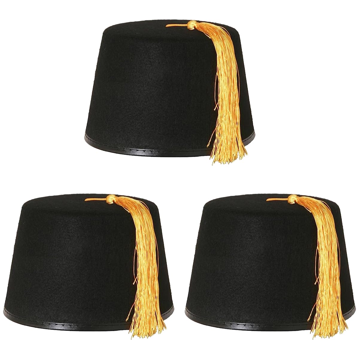 Fez Hat Black Fancy Dress Accessory Cap Black With Gold Tassel Unisex Felt Hat Mens & Womens - Pack Of 6