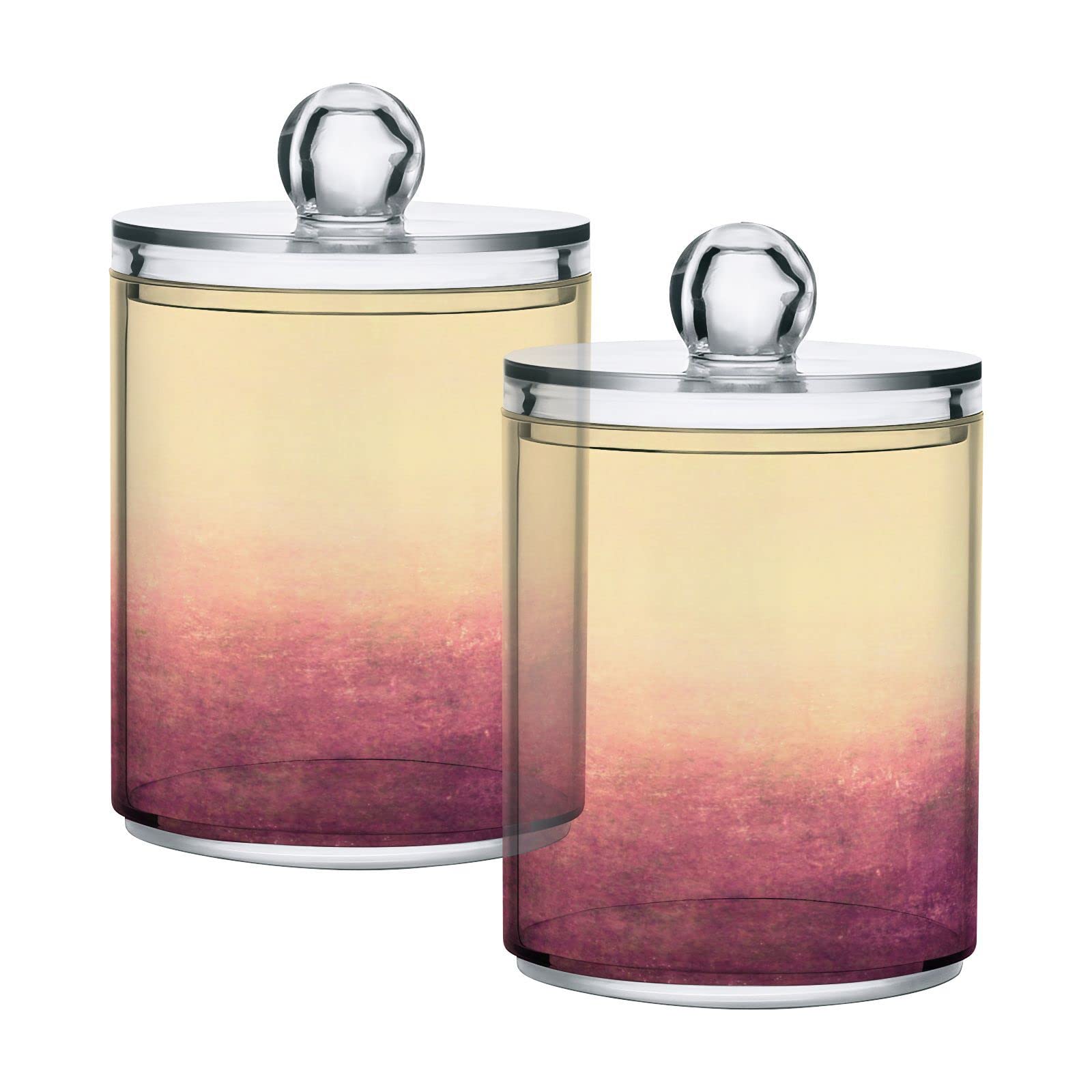 Vintage Pink Beige Qtip Dispenser Apothecary Jars Bathroom Qtip Holder Storage Canister Plastic Jar 10 Oz for Cotton Ball Swab Round Pads Floss 2pcs