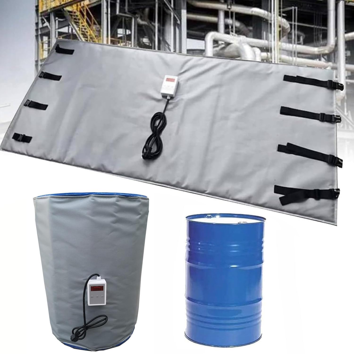 YNBSHGAA Thermal Blanket for IBC Plastic Tanks, Heater Pad Drum, Insulated Drum Heating Blanket, 2300W/4000W Barrel Heater, 110V/220V, Grey-55Gallon/200L,Grey-55Gallon/200L