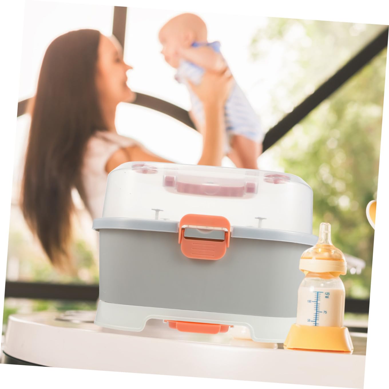 Mikinona Große Tragbare Aufbewahrungsbox für Babyflaschen aus Pp | Milchflaschen und Schnuller, für Reise und Zuhause, Robuste Kasten zum Ordnen und Schützen