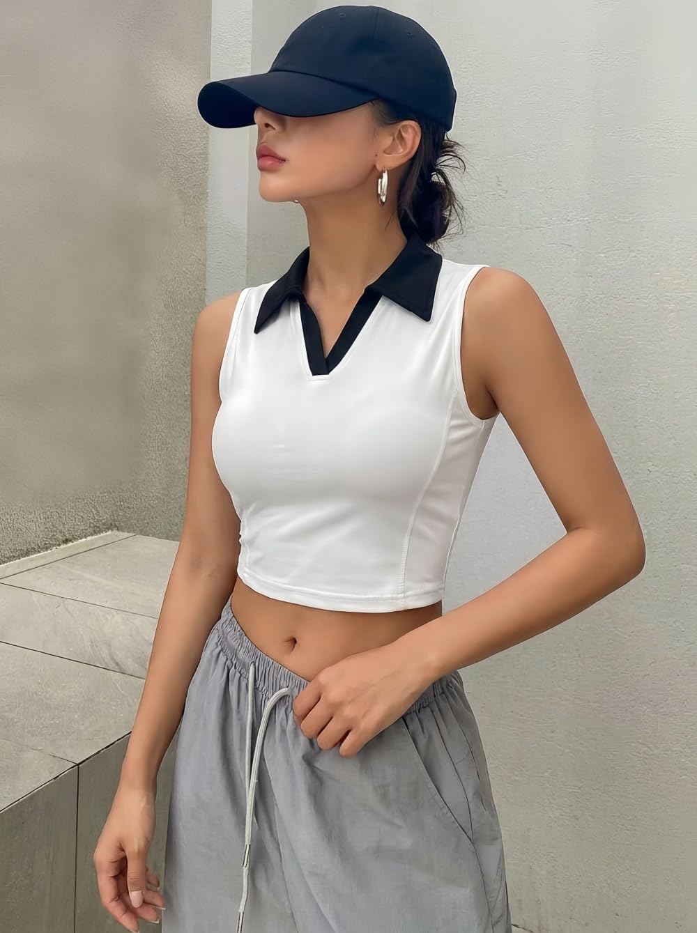 Sleeveless Polo Shirts for Women, Womens Golf Shirt Collared Tennis Top, Athletic Cropped Tank for Workout & Summer