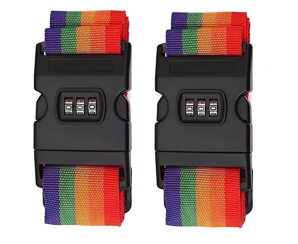 Rasikvar Luggage Strap | Luggage Belt for Suitcase & Trolley Bags | Travel Belt with TSA Lock Quick Release Adjustable Buckle for Suitcase (2 Pcs, Rainbow)