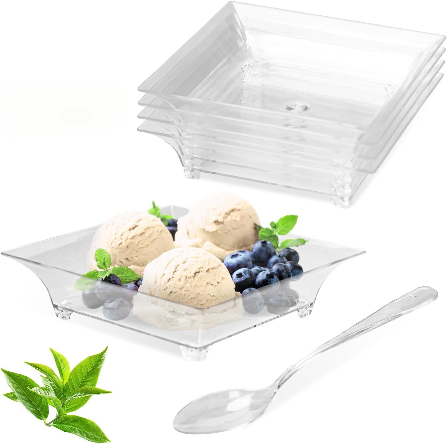 100 Pack Mini Square Dessert Plates with Spoons for Appetizers