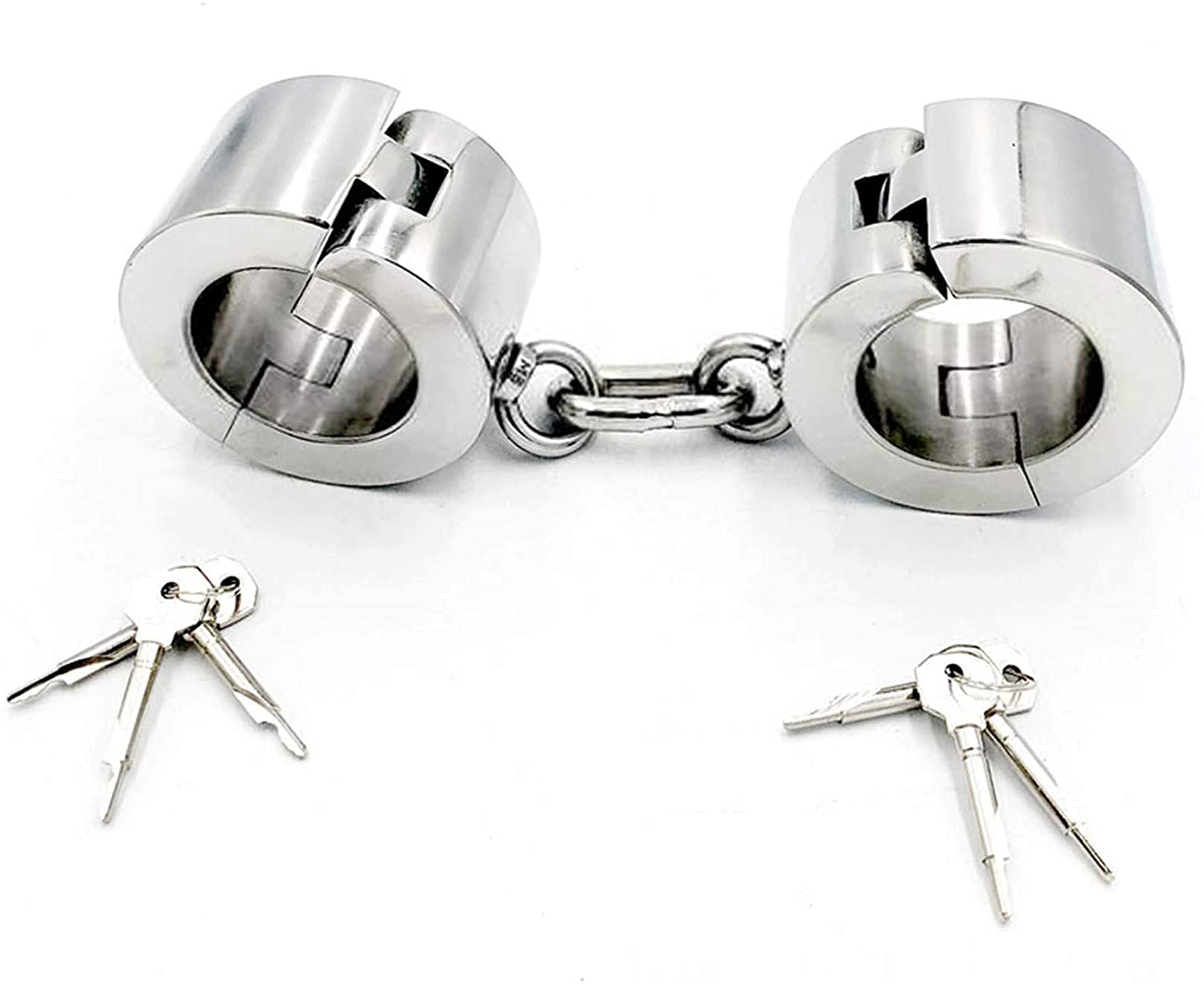 Super Schwer Edelstahl 6cm Hohe Handschellen, 5.5cm/6cm Runden Handcuffs Erotik Bondage Handfesseln Restraint Flirten Sklaven Fetisch Handgelenk Sex Spielzeug für Männer Frauen,Male 6cm,Silber