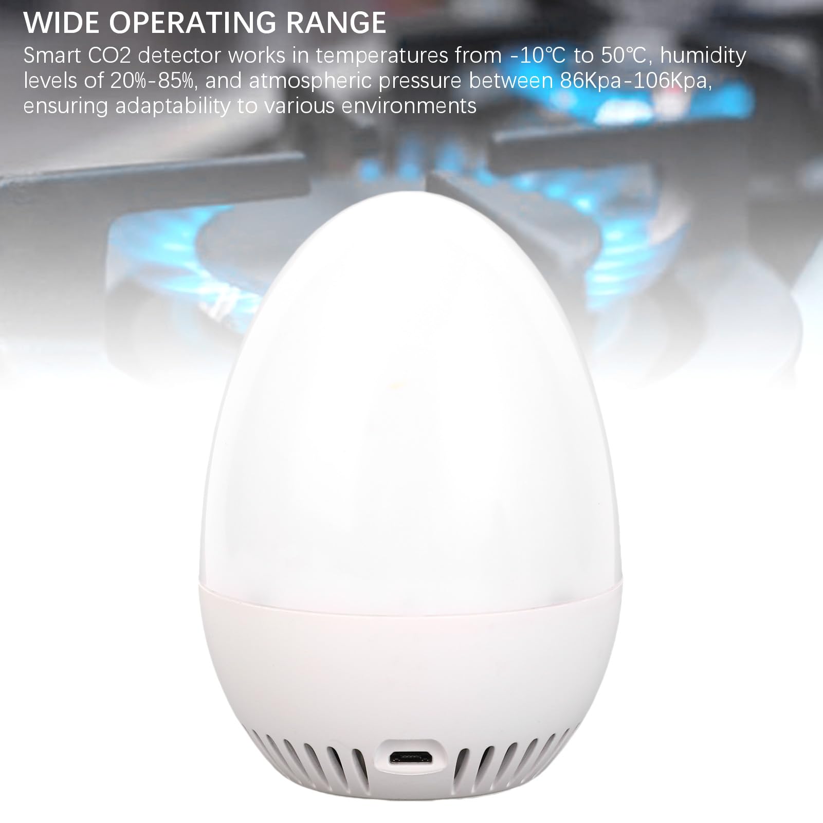 Misuratore di qualità 'aria CO2 a forma di uovo caldo intelligente con Wi-Fi, misuratore di qualità 'aria domestica, rilevatore di monossido di carbonio per interni