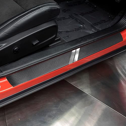 Miniatura 8 de LEXLEY Marca de hash 3D para Dodge 2010-2023 Challenger - Protector de umbral de puerta de cuero de fibra de carbono antisuciedad, protector de