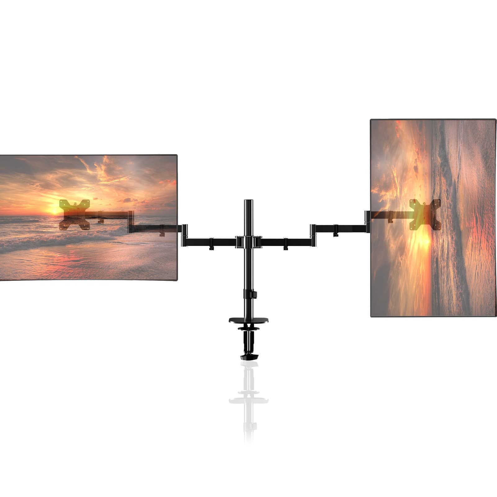 Pholiten Supporto doppio per monitor da 13 a 32 pollici, braccio extra lungo da scrivania, braccio per monitor completamente regolabile da 27,95 pollici, ogni braccio fino a 10 kg